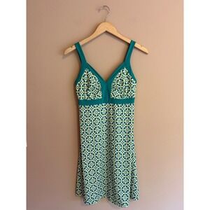 Patagonia Athletic Kamala Dress Green Geometric Print V-Neck‎ Small
